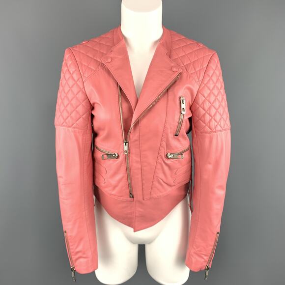 BALENCIAGA Size 6 Pink Quilted Leather Moto Biker Jacket - Picture 1 of 1
